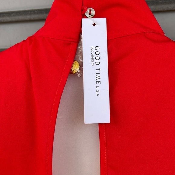 Good Time USA Long Sleeve Red Open Back Puff Sleeve Mock Turtleneck Top Size L - Picture 8 of 10
